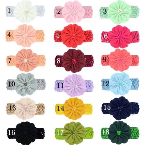 6PCS/lot 18 Colors Baby Elastic Headband Fabric Flower Newborn Toddler Crochet Hairbands Cute Photo Props Kids Hair Accessories