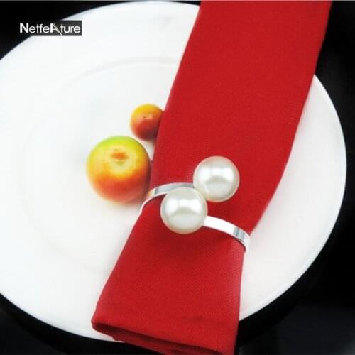 6Pcs New Simple Style Pearl Napkin Rings Serviette Holder Round Rings For Wedding Party Banquet Hotel Kitchen Table Decoration