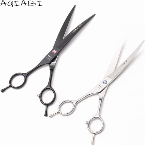 A4006 7'' 19cm Left Hand Japan 440C AQIABI Professional Dogs Cats Pets Hair Shears Hairdressing Scissors Straight Cutting Shears