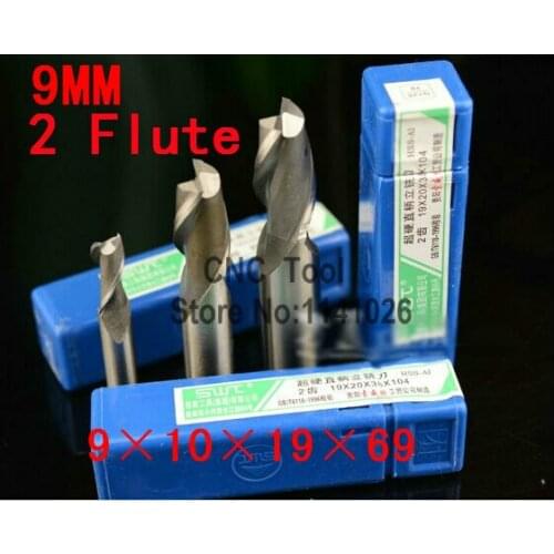 Free Shipping 5pcs 9mm Two 2 Flute HSS & Aluminium End Mill Cutter CNC Bit (China (Mainland)),2F-9*10*19*69