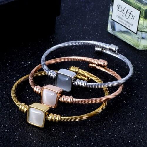 Simple Crystal Charm Cuff Bracelets Titanium Steel Gold Silver Opening Wire Bracelet For Women Jewelry Bijou Accessory Gift