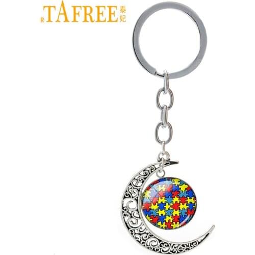 TAFREE Autism Heart charms keychain Autism Awareness Jigsaw Puzzle Pieces jewelry love autist child lovely kids key chain T525