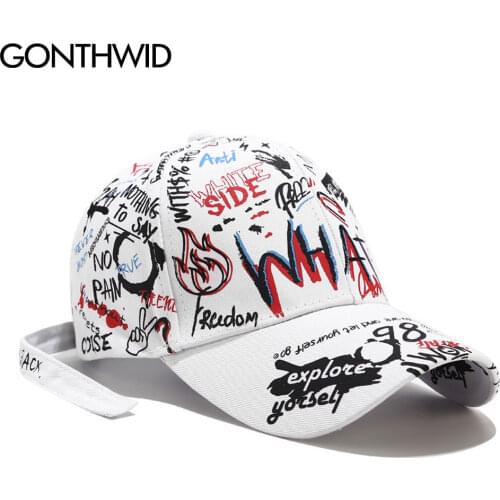 GONTHWID Graffiti Print Adjustable Baseball Caps Streetwear Hip Hop Harajuku Snapback Hats Men Women Fashion Curved Visor Cap