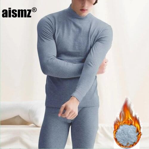 Aismz Hot Sale New Thermal Underwear Mens Long Autumn Winter Turtleneck Tops+Pants 2 Piece Set Warm Thick Plus Size L-2XL