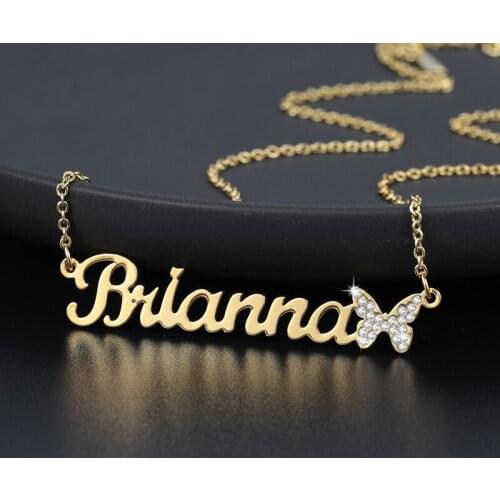 Custom Personalized Name Bling Iced Out Butterfly Necklaces Pendant Name plate Stainless Steel Chain Pendant Necklace Jewelry