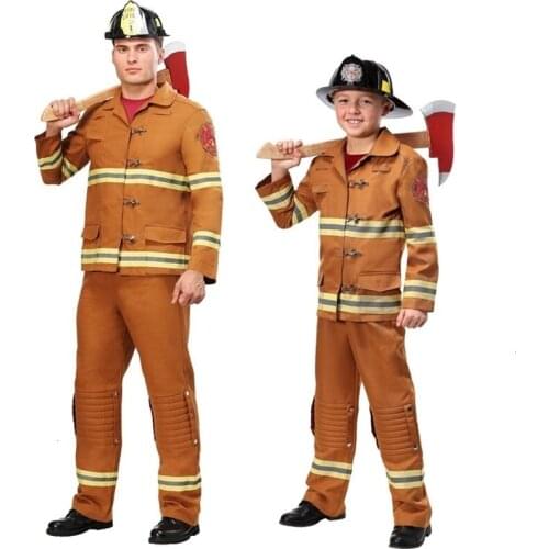 New Firefighter Cosplay Halloween Costumes for Kids Children adult Fire Police Clothing Fireman Uniform for Boy men Costume Set