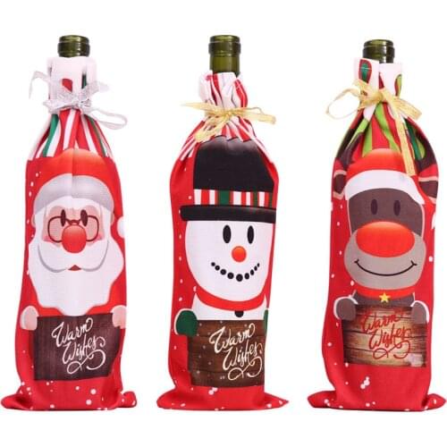 New Year Christmas Wine Bottle Cover Red Champagne Bottle Santa Clothes Xmas Dinner Party Decoration for Home Kitchen Restaurant