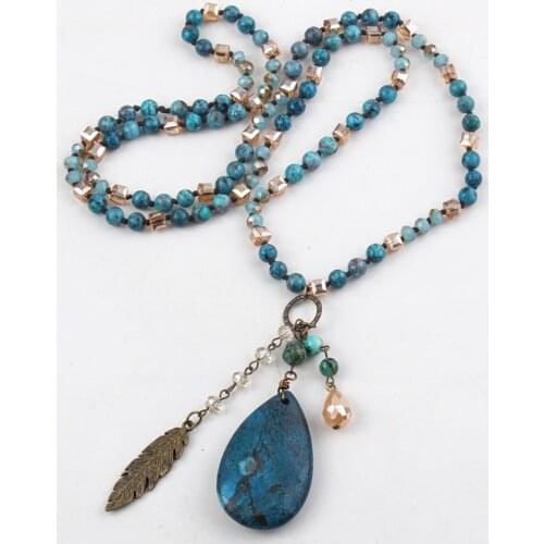 RH Fashion Bohemian Jewelry Accessory 6mm Multi Glass/Stones Knotted With Stone Dorp Pendant Necklaces For Women Gift