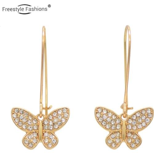 Fashion classic insect butterfly glass stone zinc alloy drop earrings for women