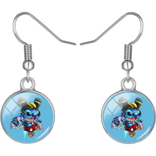 Disney Fashion Trend Stitch Cute Pendant Earrings Cabochon Glass Art Creative Design Jewelry Jewelry Girl Earrings