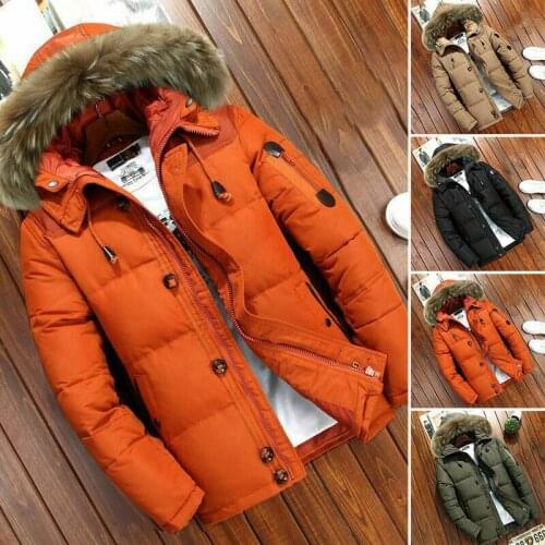 Mens Warm Duck Down Jacket Fur Collar Thick Winter Hooded Coat Outwear Parka