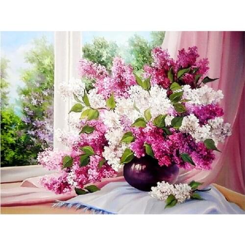 5D DIY flower vase Diamond Painting Full purple lavender New Toy sticking drill cross embroidery home decorative