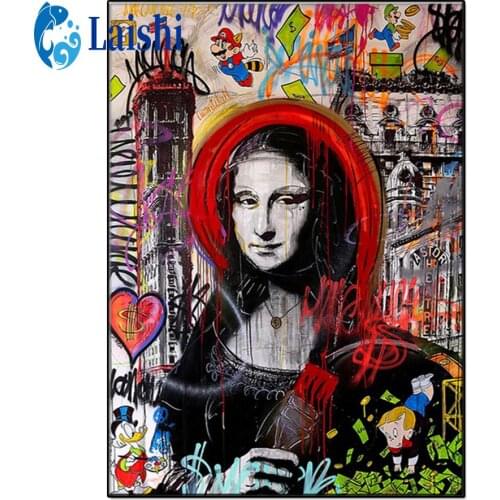 New Abstract graffiti Mona Lisa, graffiti art crystal Round diamond painting DIY diamond painting embroidery Home Decor gift