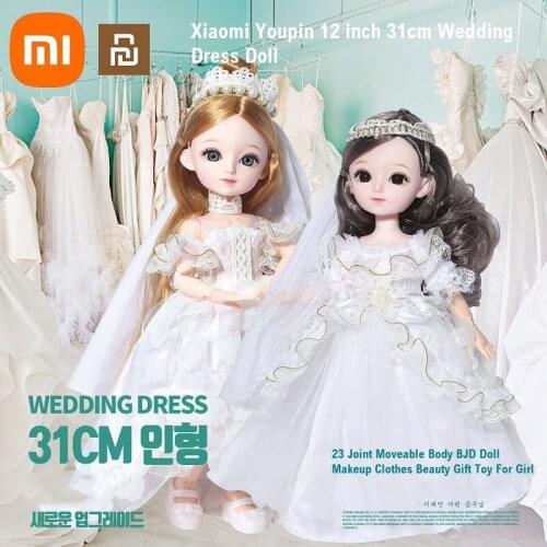 New Xiaomi Youpin 12 inch 31cm Wedding Dress Doll 23 Joint Moveable Body BJD Doll Makeup Clothes Beauty Gift Toy For Girl
