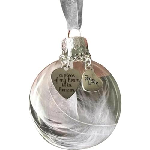 Feather Ball - A Piece Of My Heart Is In Heave Memorial Ornament Stainless Steel Heart Charms/pendent Dad Gift For Diy Xmas Tree