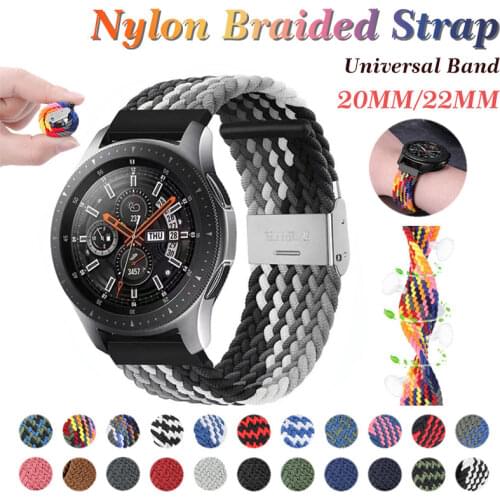 20mm 22mm Braided Nylon Adjust Strap for Samsung Galaxy Watch 3/46mm/42mm/active 2/Gear S3 Bracelet Huawei GT/2/2e/Pro Watchband