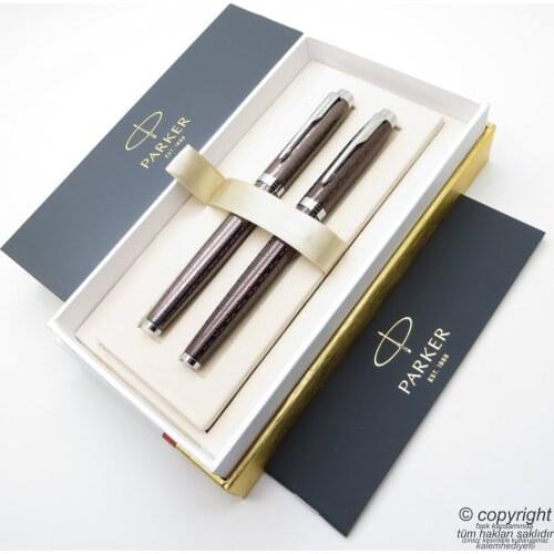 Parker IM Premium Pattern Copper Bronze Fountain Pen + Roller Pen Set | İsme Special Pen