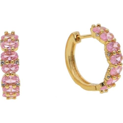 20mm Huggie hoop earring for women vermeil rose gold color fine jewelry dainty delicate Pink zirconia hoop earrings