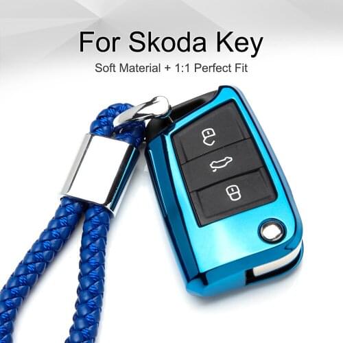 TPU Car Key Case Cover For Skoda Octavia 1 2 3 RS A5 A7 Yeti Superb 2 Rapid Fabia 3 2 Karoq Kodiaq Key Ring Styling Accessories