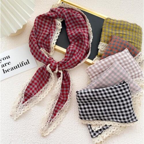 Spring Autumn Plaids with Lace Pattern Fashion Decoration Scarf Multifunctional Casual Scarves for Women 2021 New