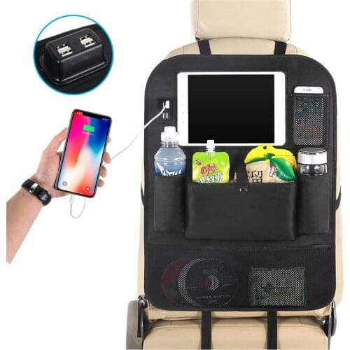 GSPSCN Kick Mats Car Seat Back Protectors,Storage Pockets Seat Back Organizer with 4 USB Charger for Stowing Tidying