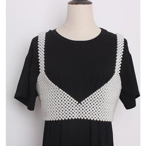 Womens Runway Fashion Pearl Knitted Vest Elastic Cummerbunds Female Dress Corsets Waistband Belts Decoration Wide Belt TB1658