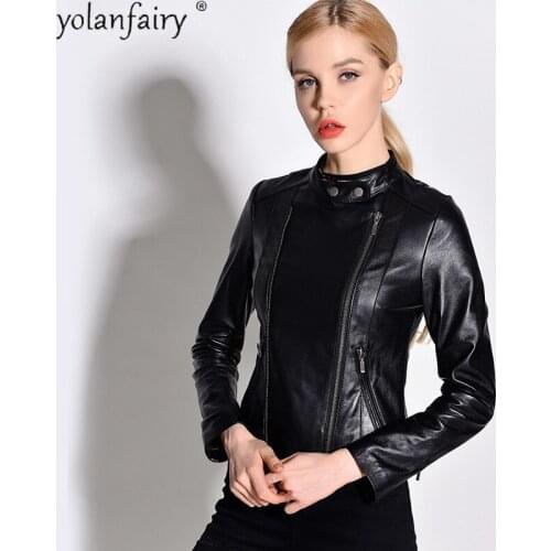 Natural Sheepskin Coat Genuine Leather Jacket Women Spring Autumn High Quality Motorcycle Biker Jackets Slim Fit 2021 KJ6677