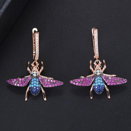 28*35 mm Personality Pierced Insect Shape Crystal Drop Dangle Earrings Cubic Zirconia Inlaid Jewelry For Women mujer moda 2021