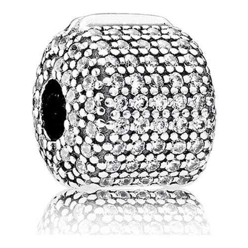 Authentic 925 Sterling Silver Bead Pave Barrel Clip Charm Fit Fashion Women Pandora Bracelet Bangle Gift DIY Jewelry