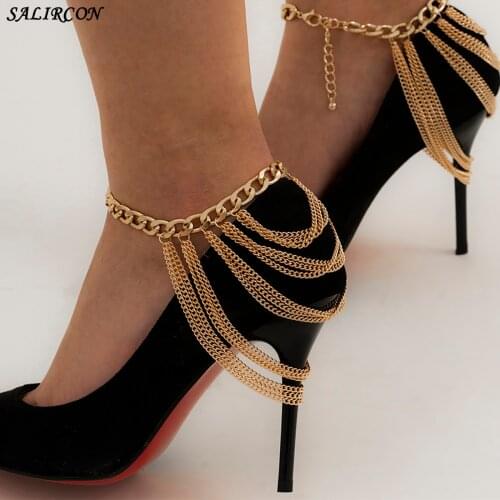 Punk Aesthetic Crystal Chain Anklet for Women Boho Tassel Beads Bracelet on the Leg High Heels Decoration Sandals Summer Jewelry