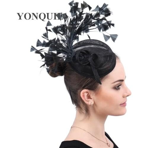 Black Sinamay Wedding Chic Headpiece For Ladies Bride Hair Fascinators Hats Accessories Occasion Event Millinery Cap Headbands