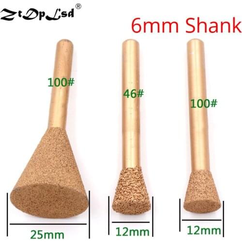 1Pcs 6MM Shank Inverted Trapezoid Vacuum Brazed Diamond Burrs Alloy Grinding Head For Jade Peeling Stone Electric Carving Tools