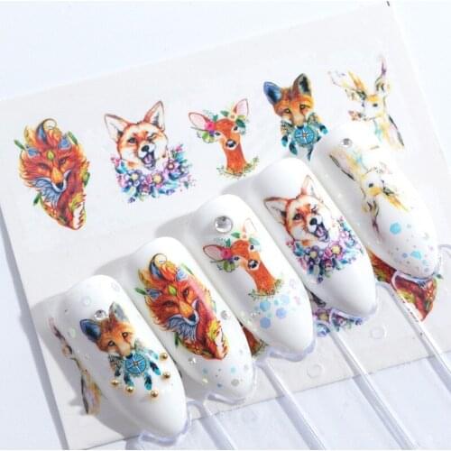 10pcs Nail Art Sticker Water Decal Slider Cat Giraffe Rabbit Animals Transfer Manicure Nail Art Decoration