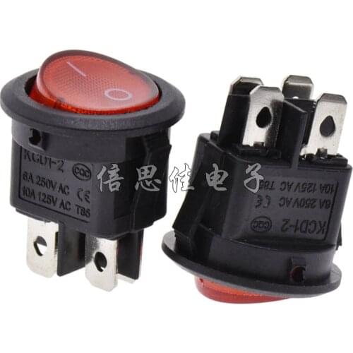 2PCS Opening 20mm (224n red with lamp 2-4-pin, 2-gear-4-pin) 6A ship type warping power circular switch