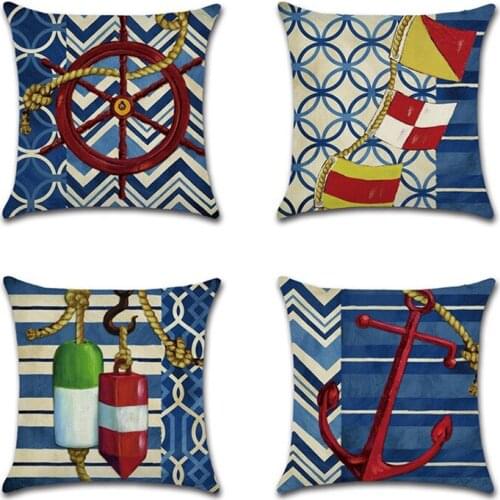 4 Pieces Ocean anchor rudder sailing pattern Cushion Cover Decoration Home shop sofa chair seat kids bedroom gift pillowcase