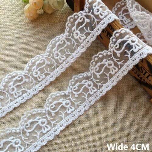 4CM Wide Tulle White Mesh Lace Cotton Rabbit Pattern Embroidery Ribbon Collar Cuffs Trim DIY Headdress Wedding Veil Sewing Decor