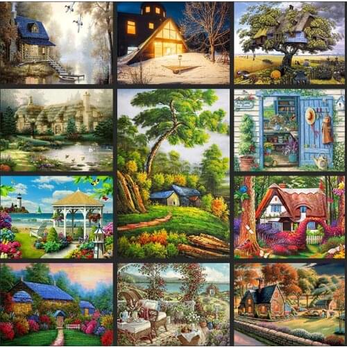 DIY full Diamond Painting Landscape Garden Cottage New 5D Cross Stitch Pattern Resin Round Diamond Embroidery Mosaic Decoration
