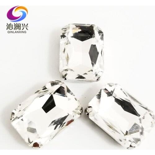 White Rectangle octagonal shape High quality Glass Crystal flatback sew on claw rhinestones,Diy Clothing accessories SWC01