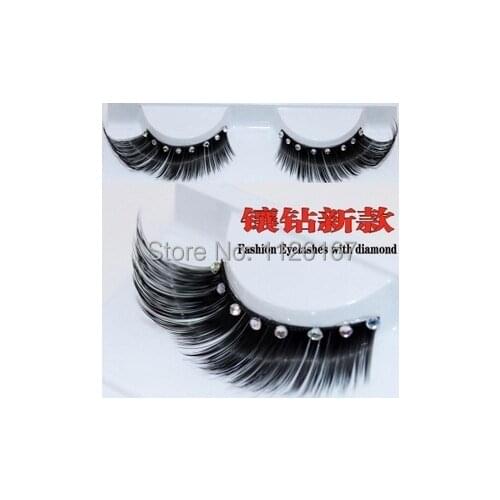 Free shipping 1Pairs/lot natural long thick cocking up girl High quality diamond false eyelashes charming fake eyelashes