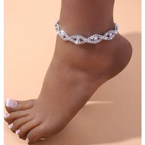 Stonefans Statement Full Rhinestone Evil Eye Anklet Bracelet for Women Bending Crystal Anklet Leg Bracelet Foot Chain Jewelry