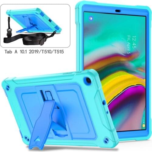 Case For Samsung Galaxy TabA 10.1 2019 T510 T515 Shockproof Silicon PC Stand Tablet Cover with Shoulder Strap Funda+film+pen
