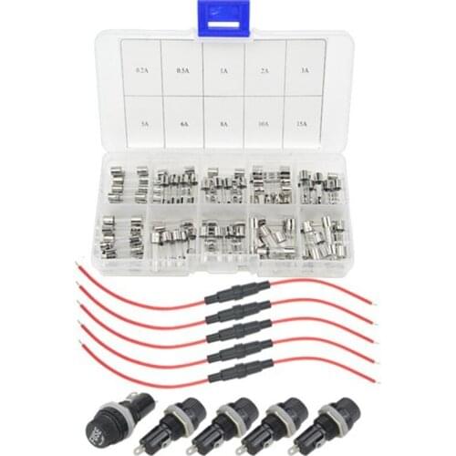 Fuse Holder Inline Screw Type 100 PCS Fast Blow Glass Fuses Assortment 5 PCS Panel Mount and 5pcs Fuse Holder