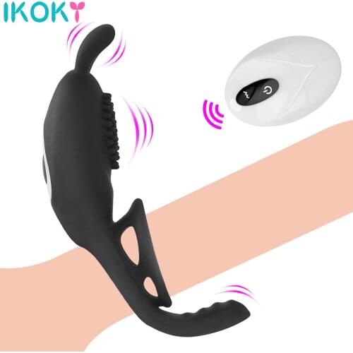 Remote Control Male Delay Ejaculation 2 in 1 Vibrating Penis Ring G-Spot Clitoris Stimulation 9 Frequency