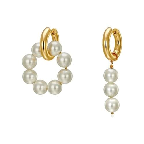 French retro gentle asymmetric circle Pearl earrings earrings elegant temperament earrings ear ring women