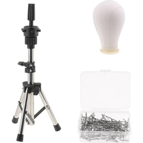 24 in Cork Canvas Block Head Mannequin Head with Metal Adjustable Tripod Wig Stand for Wigs Making with 100pcs 38MM T Pins