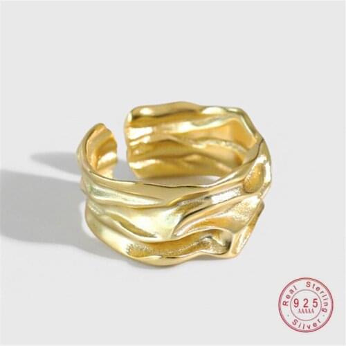HI MAN INS Irregular Fold Texture S925 Sterling Silver Ring Women Fashion Temperament Party Jewelry Accessories