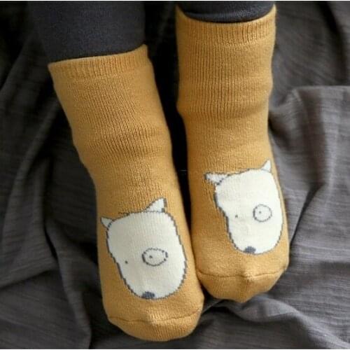Cotton Baby Socks Animal Anti Ship Floor Socks Kids Short Socks Winter Warm NewBorn Boys Girls Footwear Thick Cute Dog Fox 0-4 Y