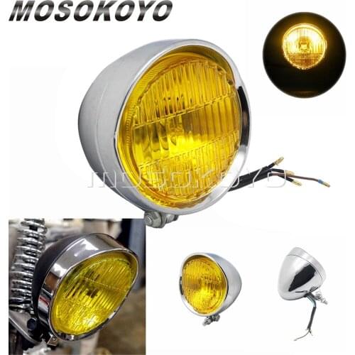 Chrome Motorcycle Retro Headlight Lamp 12V H4 Hi/Lo Bulb Old School Vintage Head Light for Harley Honda BMW Cafe Racer