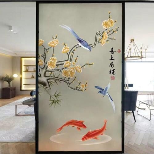 Customized Chinese style frosted door window sunscreen sticker decoration bathroom bathroom privacy film