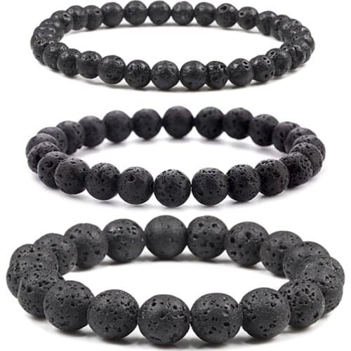 Charm Bracelet Natural Stone Beads 6/8/10mm Volcanic Lava Tiger Eye Beads Elastic Bracelets For Men Women Jewelry pulsera hombre
